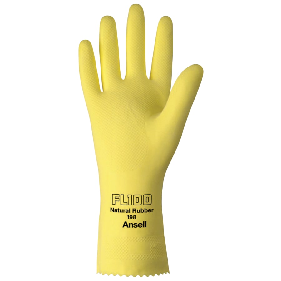 Unsupported Latex Gloves, Natural Latex, Flock Lined, Yellow