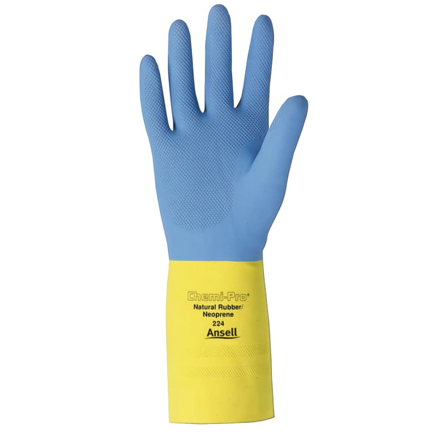 ALPHATEC 87-224 HVY DTYNEOP/NAT LTX-AlphaTec® 87-224 Neoprene Gloves, Cotton Flock Lined, Yellow/Blue