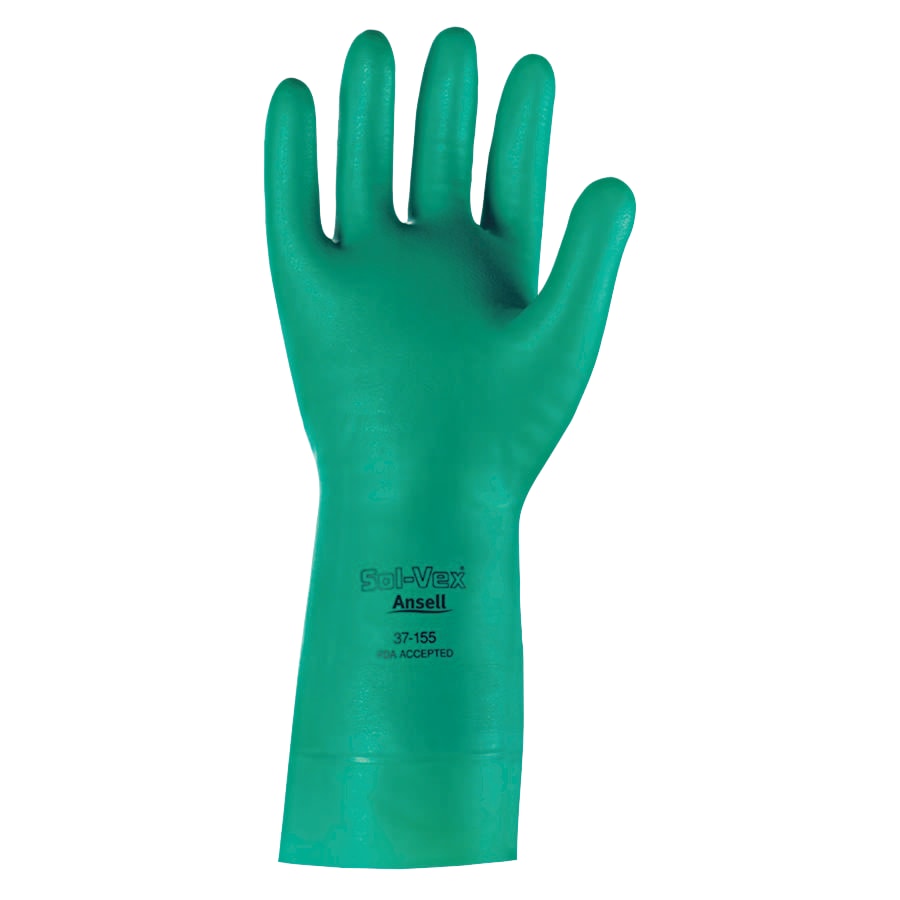 SOLVEX 37155 GRN 15 ML NIT 13" EMBOSS - Nitrile Gloves, Gauntlet Cuff, Unlined, Green, 15 mil