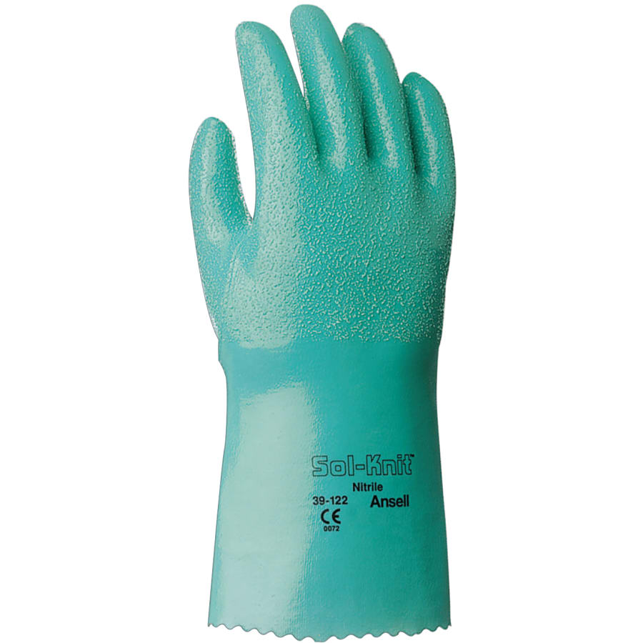 ALPHATEC 39122 GRN NIT/KNT 12" ROUGH 9- 39-122 12 in Reinforced Nitrile Gloves, Gauntlet Cuff, Interlock Knit Cotton Lined, Green