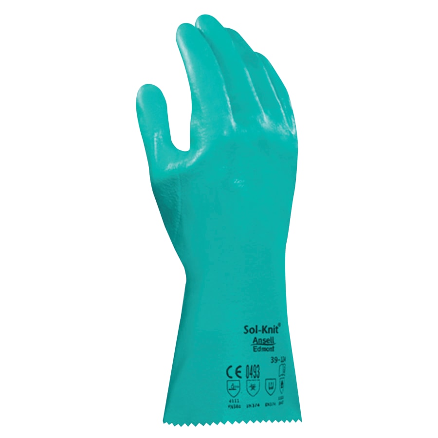 ALPHATEC GRN NIT/KNT 14"ROUGH 10-39-124 14 in Reinforced Nitrile Gloves, Gauntlet Cuff, Interlock Knit Cotton Liner, Green