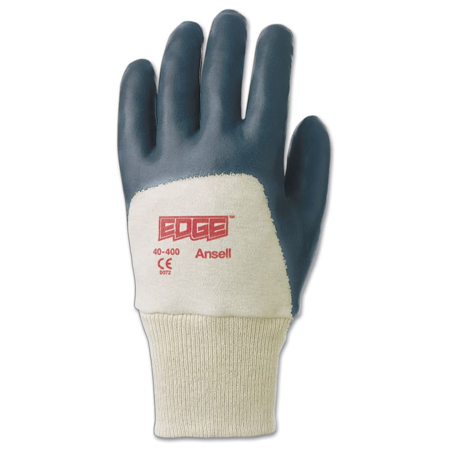 EDGE 40-400 ORIG NITRILEFOAM KNIT LINED-40-400 Foam Nitrile Coated Gloves, Knit-Wrist Cuff, Size 9, Gray/Off White