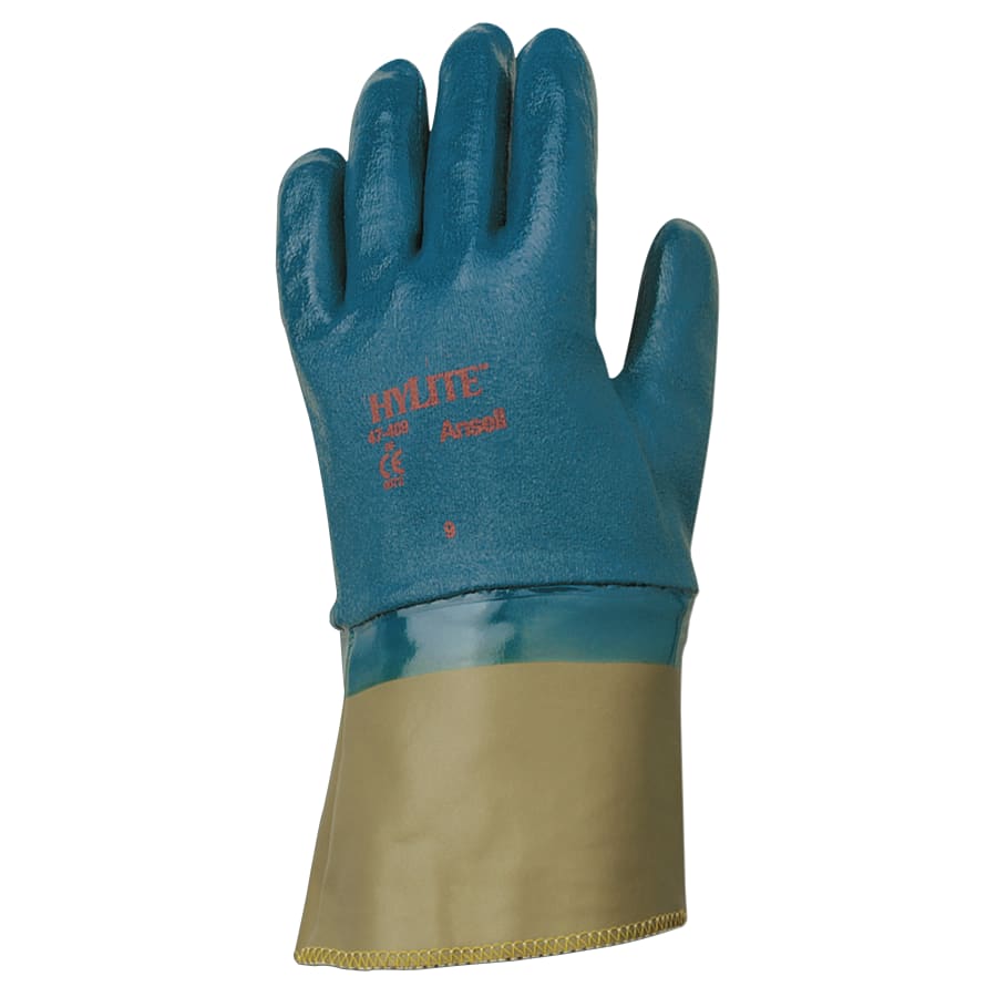 HYLITE 47409 MED WGT NITFUL CT SAFTY CUFF 10-47-409 Medium-Duty Nitrile Coated Gloves, Size 10, Blue