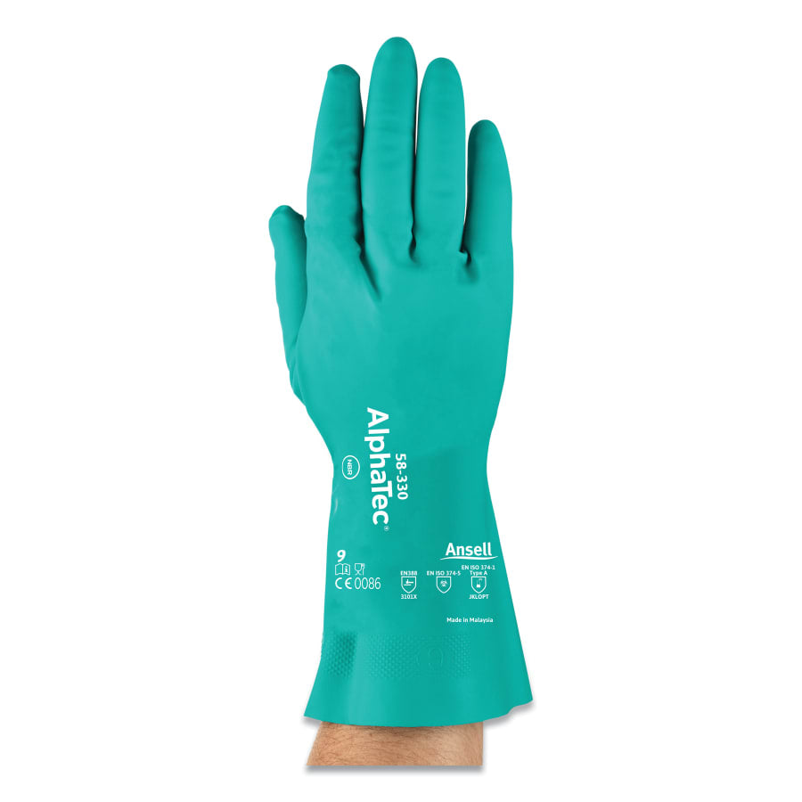 ALPHATEC 58-330 MEDDTY 26MIL NITRPALM GAUNT-58-330 AQUADRI™ Medium-Duty Nitrile Gloves, Gauntlet Cuff, Soft Foam Lining, Green