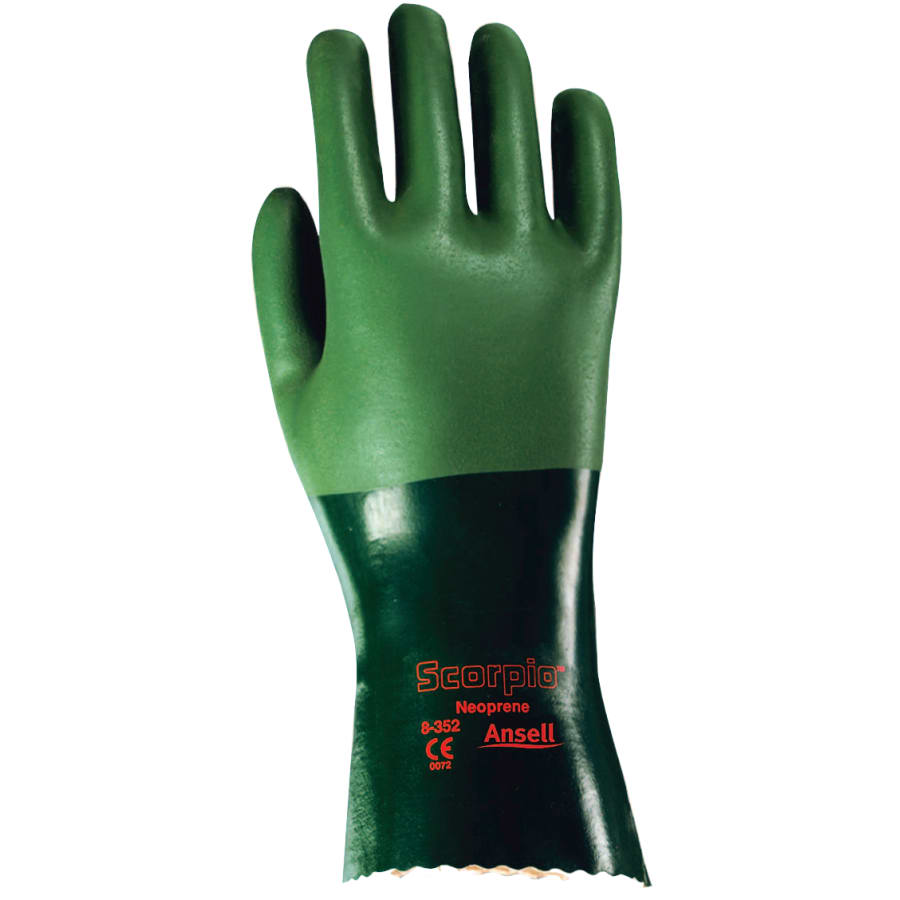 AlphaTec® 08-352 Neoprene Coated Gloves, Rough Finish, Green, 12 Pairs