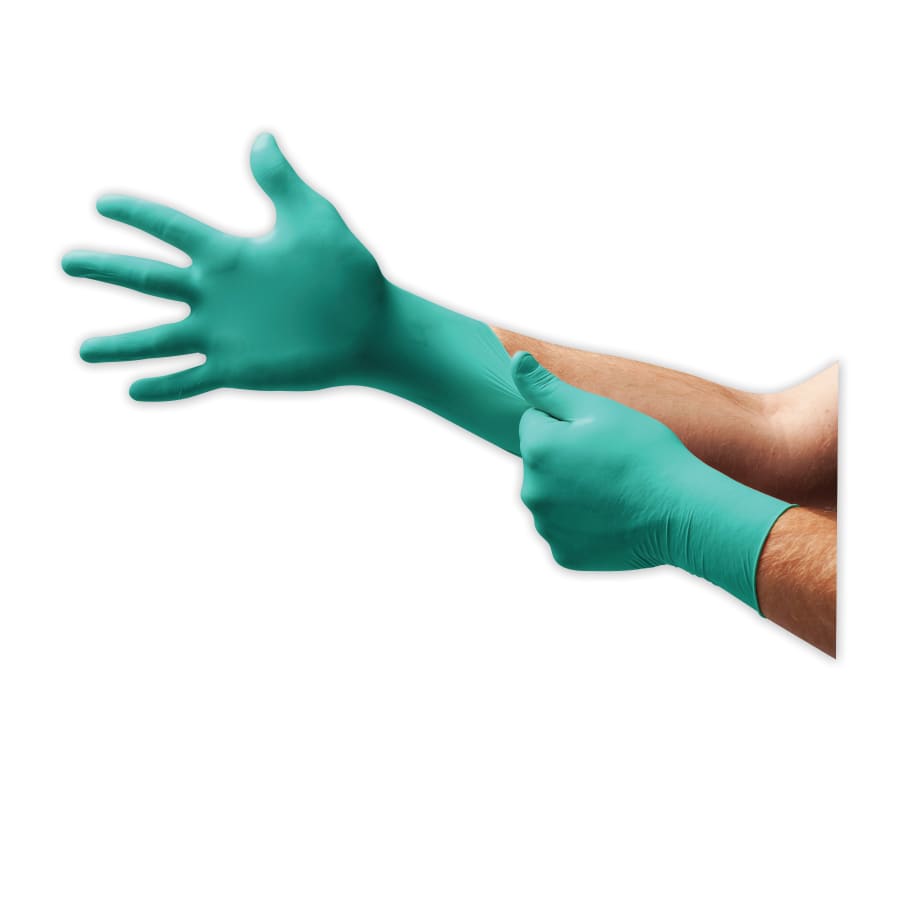 TOUCH N TUFF 92500 SIZES DISP GRN NITRILE 9"-92-500 Disposable Nitrile Gloves, Rolled Cuff, Green, 1 Box