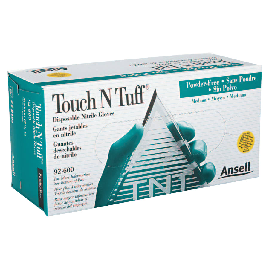 TOUCHNTUFF 92-600 PF 9"EXAM GRN NIT-Nitrile Powder-Free Disposable Gloves, Smooth, 4.9 mil Palm/5.5 mil Fingers, Green, 1 Box