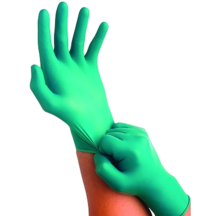 TOUCHNTUFF 92-600 PF 9"EXAM GRN NIT-Nitrile Powder-Free Disposable Gloves, Smooth, 4.9 mil Palm/5.5 mil Fingers, Green, 1 Box