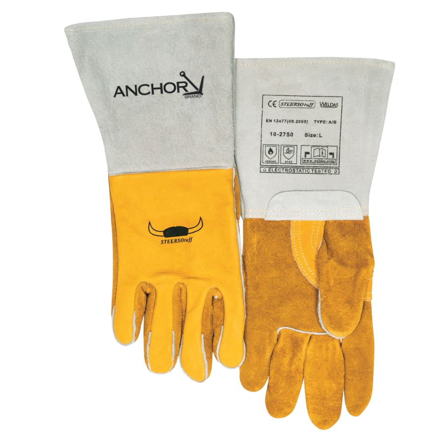 Premium Welding Gloves, Grain Cowhide, Gold - 1 Pair