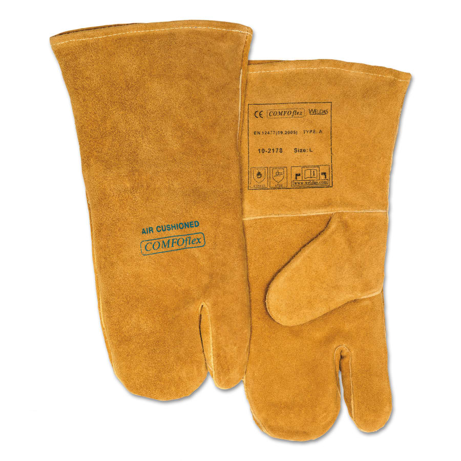 COMFOflex® Premium Leather Welding Gloves, Split Cowhide, Large, Buck Tan, 1-Finger Mits, 1 Pair