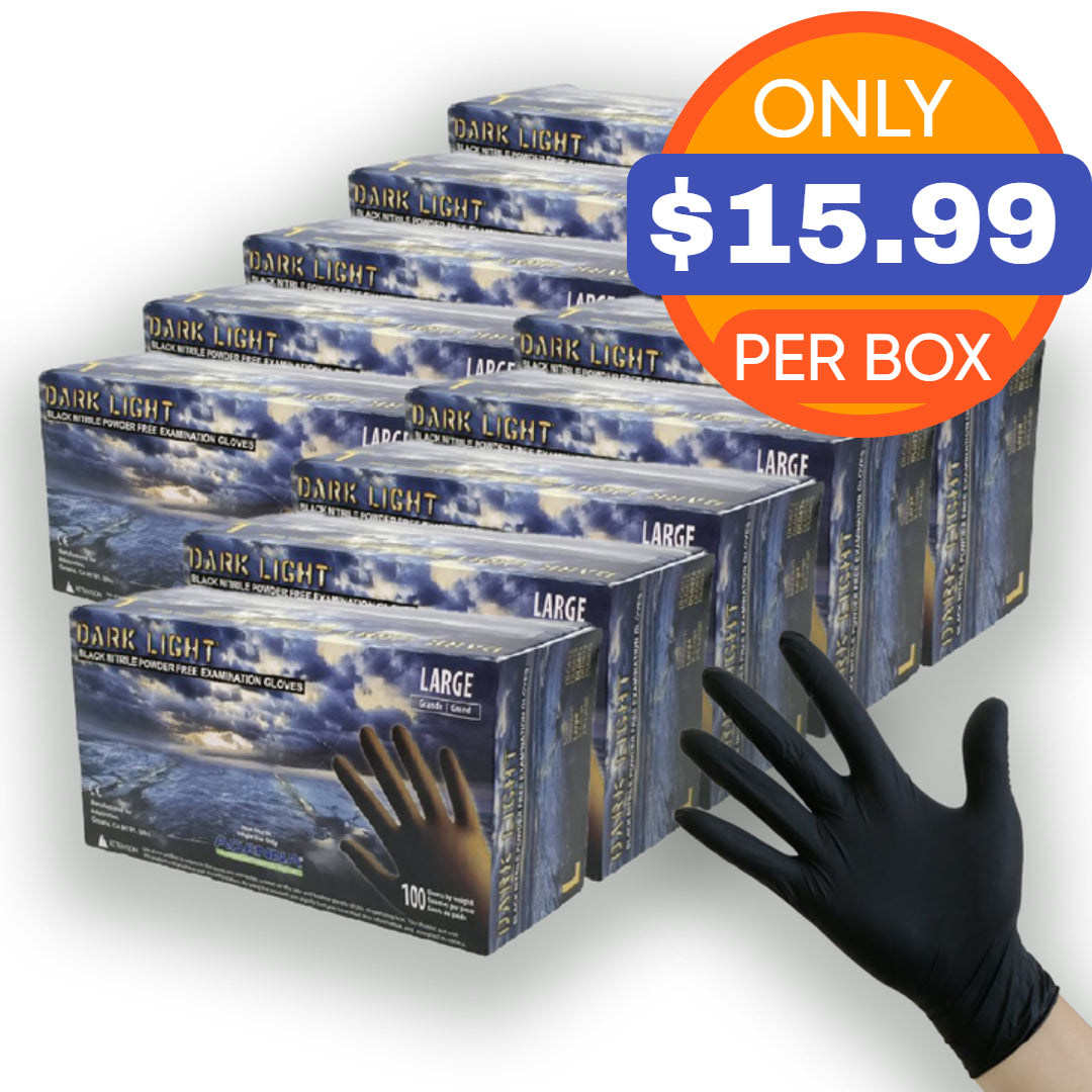 Dark Light Black Nitrile Gloves - Exam Grade, Powder Free (9 Mil), 1,000 Gloves