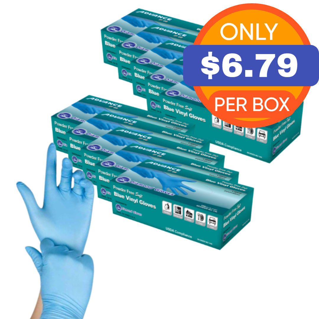 ADVANCE Blue Vinyl Gloves - Powder Free (4 Mil), 1,000 Gloves