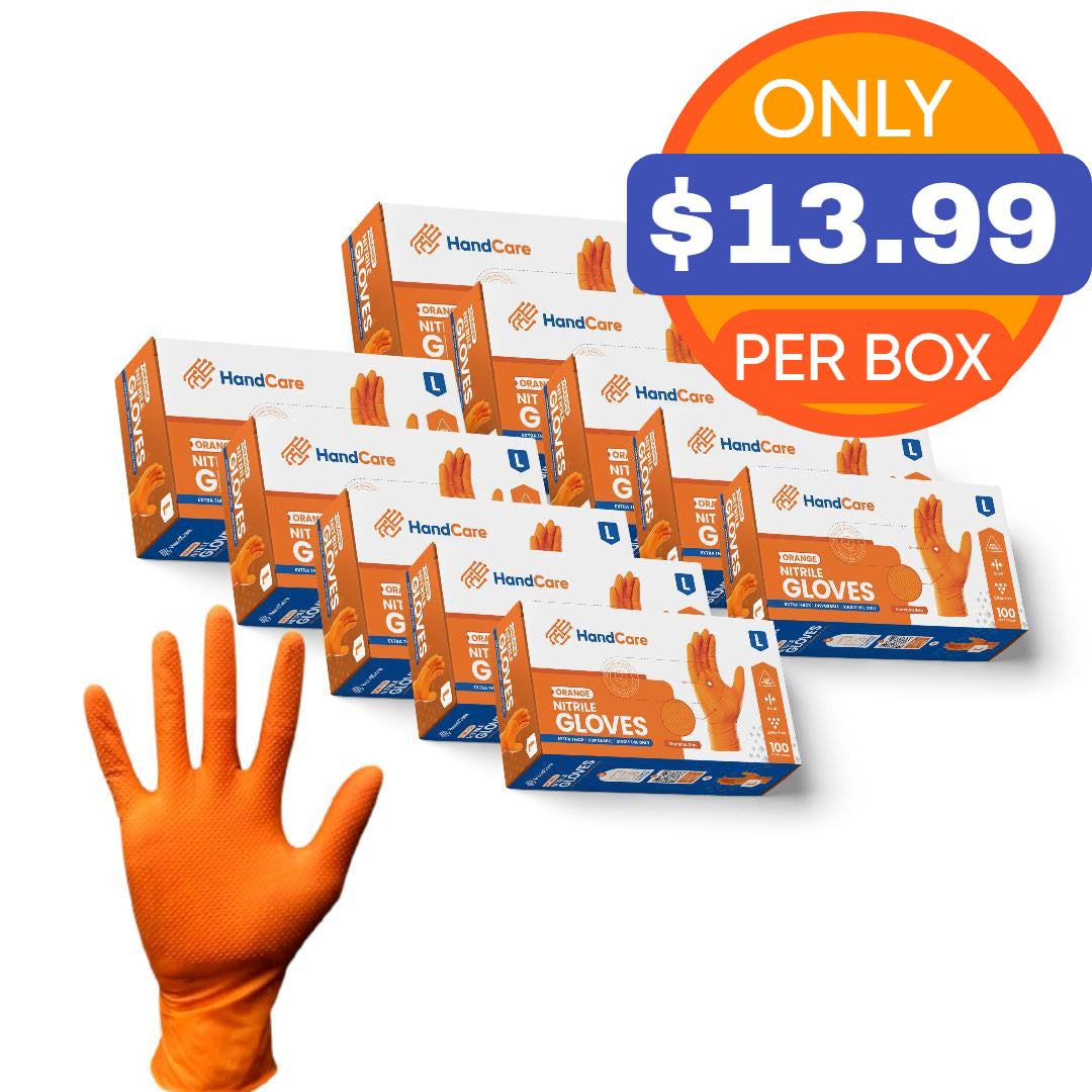 HandCare Orange Nitrile Gloves - Powder Free (8 Mil), 1,000 Gloves