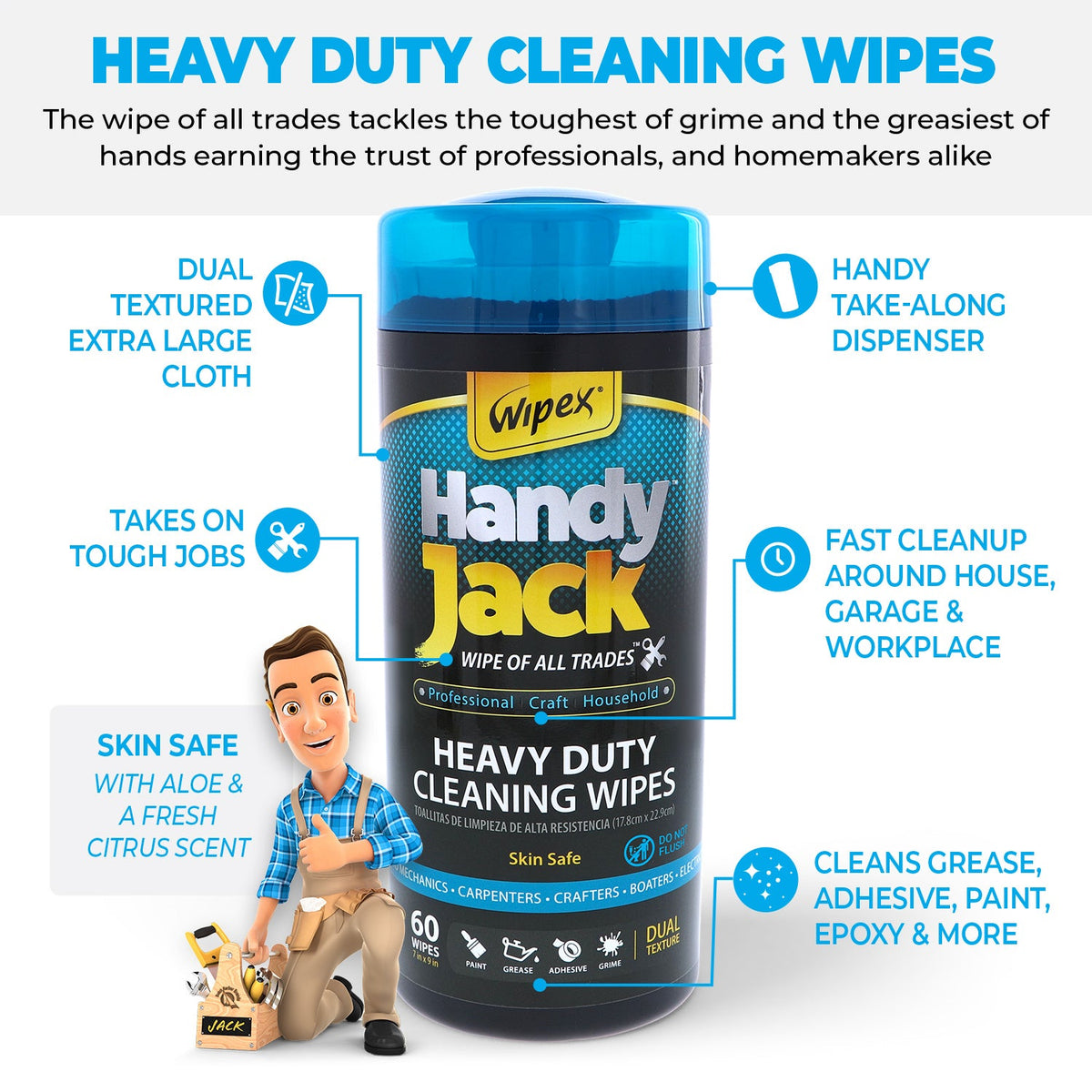 Wipex® Handy Jack® Heavy Duty Cleaning Wipes 60ct Canister