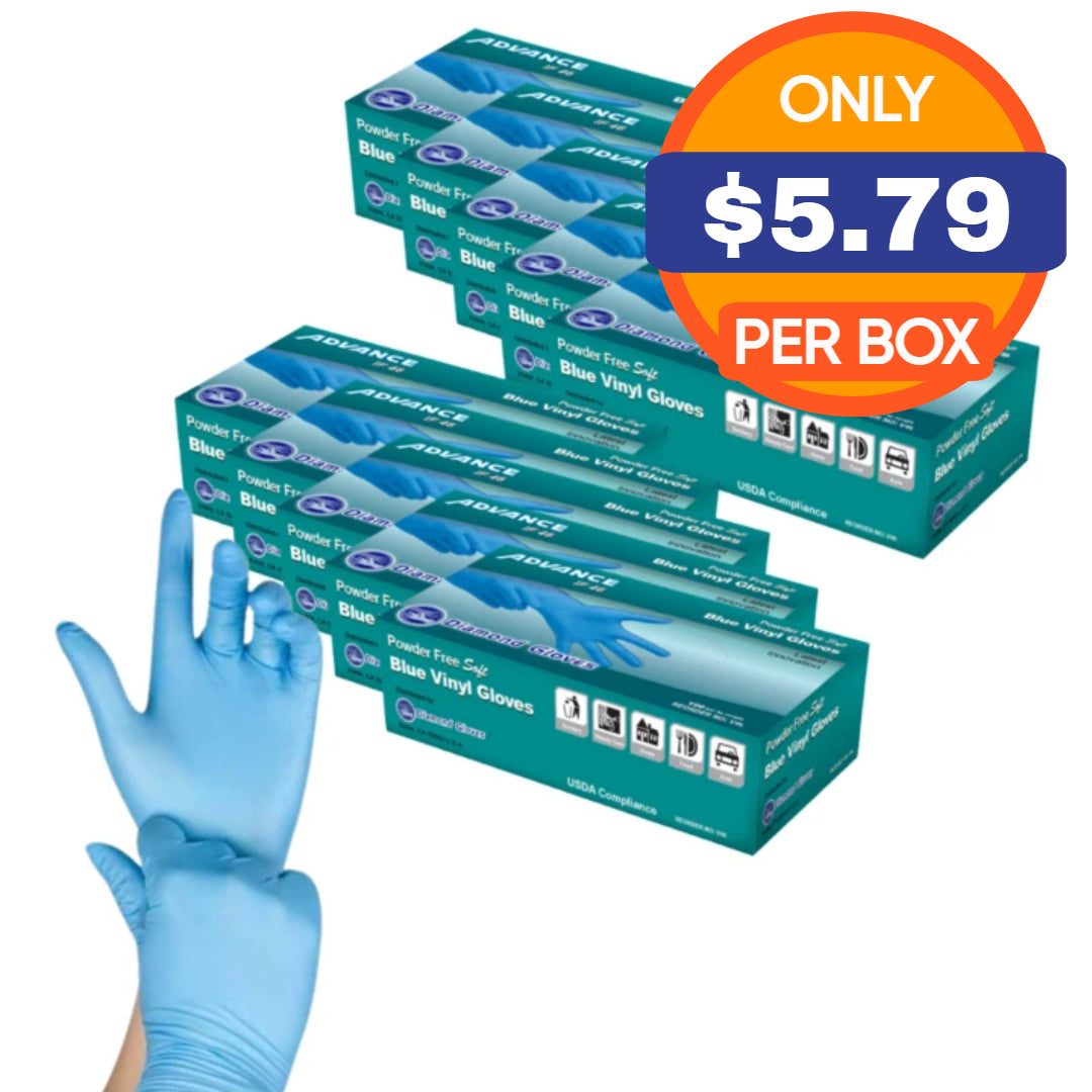 ADVANCE Blue Vinyl Gloves - Powder Free (4 Mil), 1,000 Gloves