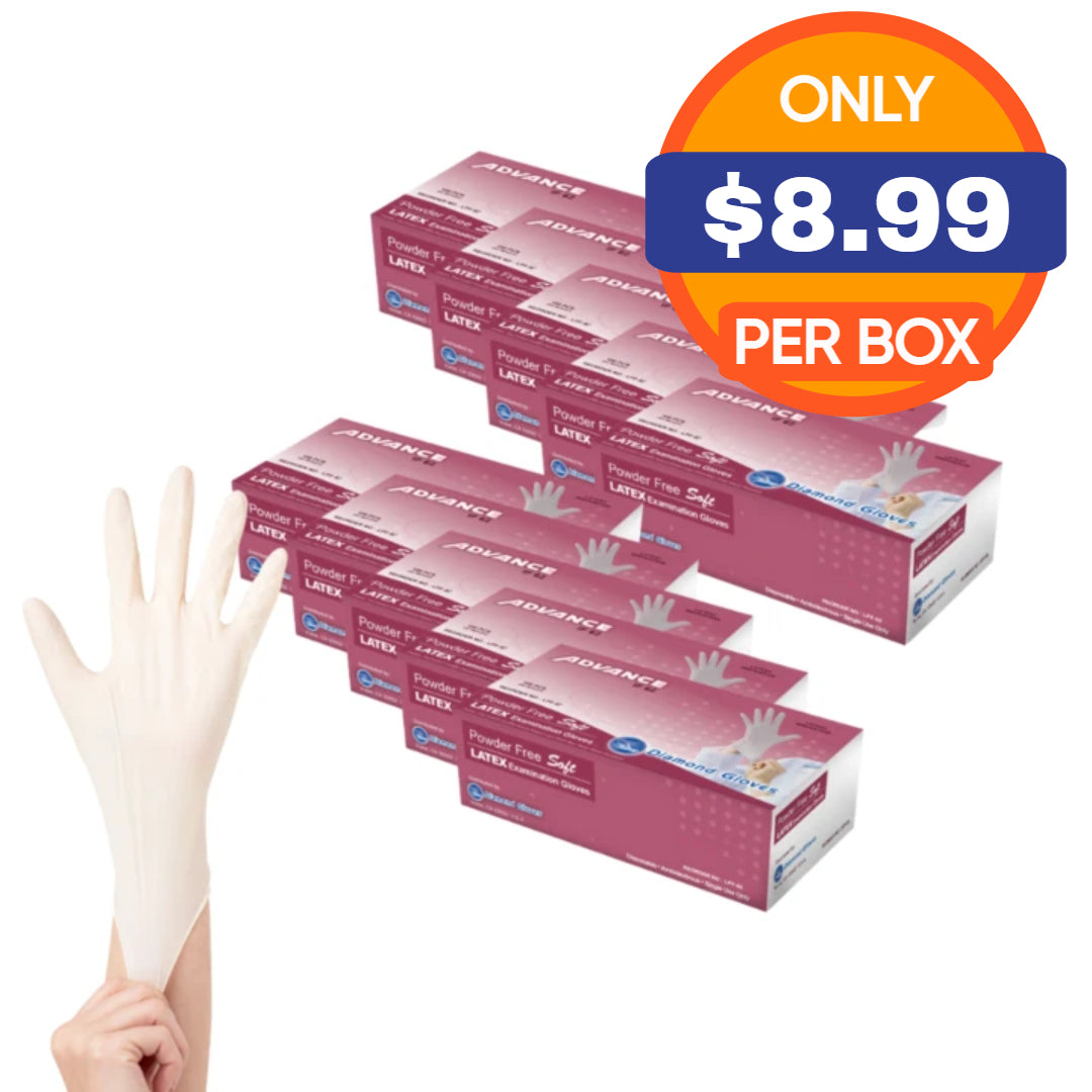 ADVANCE Latex Gloves - Exam Grade, Powder Free, 1,000 Gloves