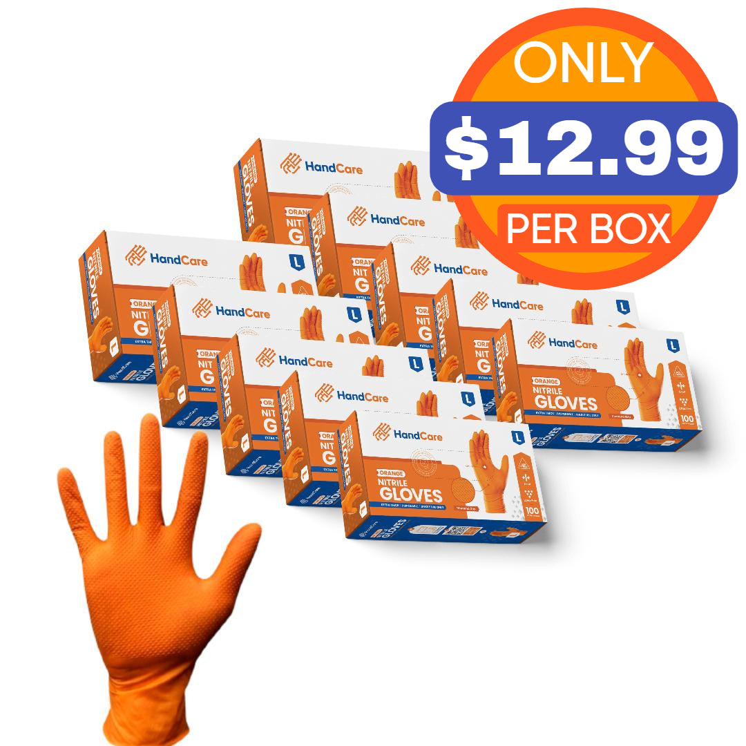 HandCare Orange Nitrile Gloves - Powder Free (8 Mil), 1,000 Gloves