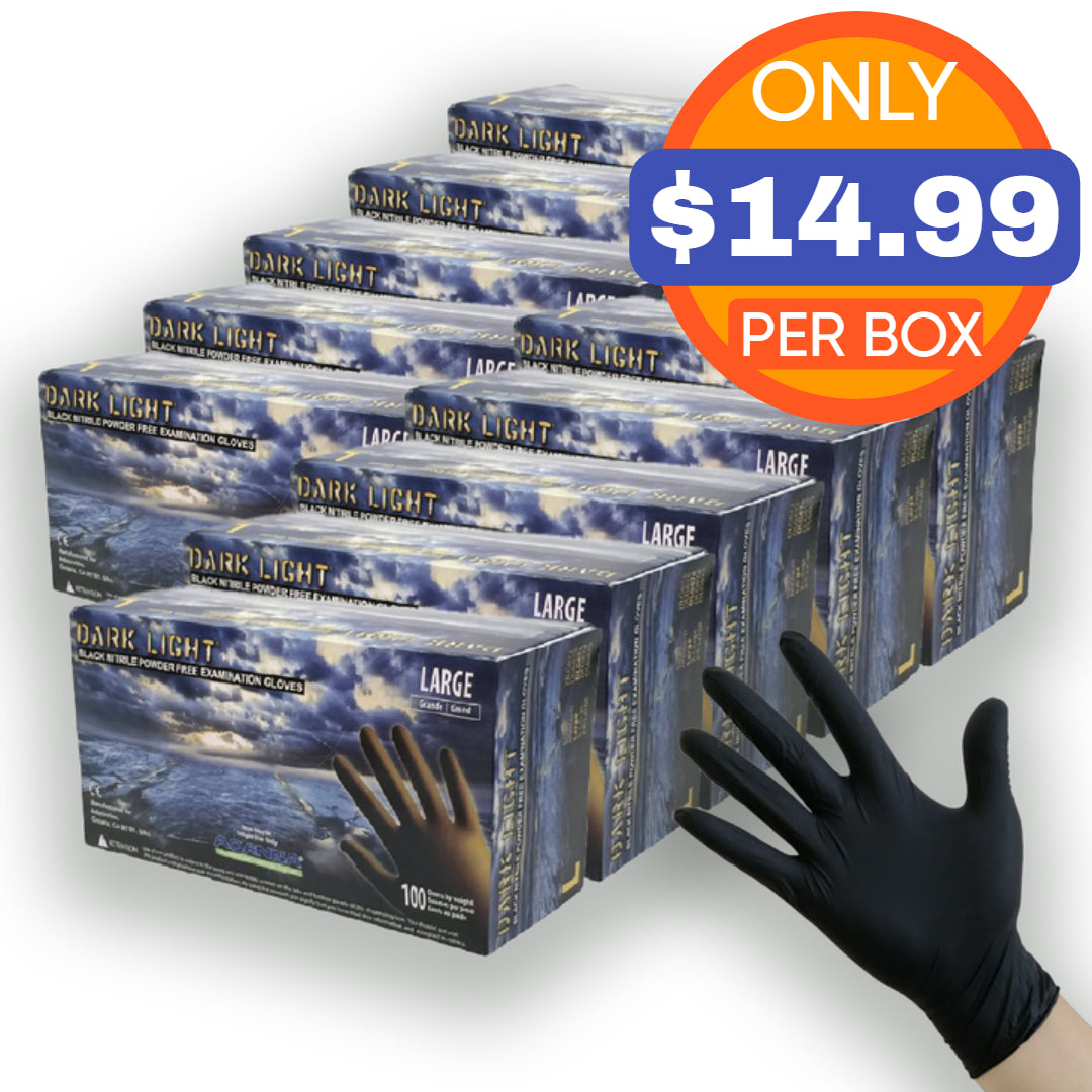 Dark Light Black Nitrile Gloves - Exam Grade, Powder Free (9 Mil), 1,000 Gloves