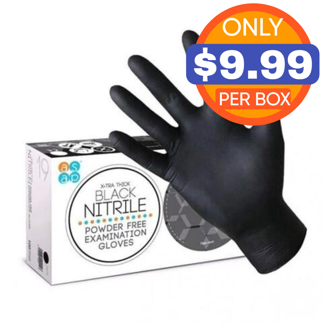 ASAP Black Nitrile Gloves - Exam Grade, Powder Free (5 Mil), 1,000 Gloves