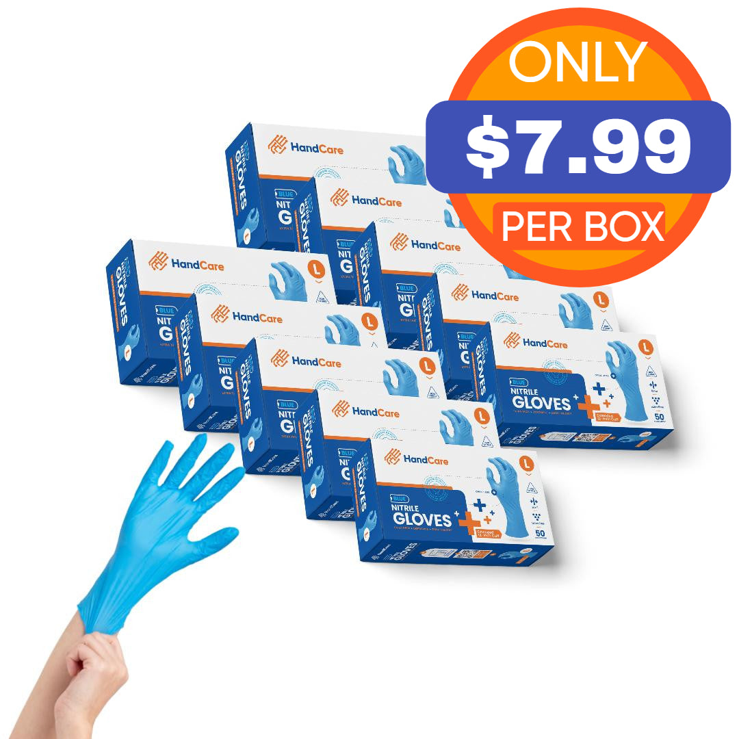 HandCare Blue Nitrile Gloves - Exam Grade, Powder Free (8 Mil), 500 Gloves