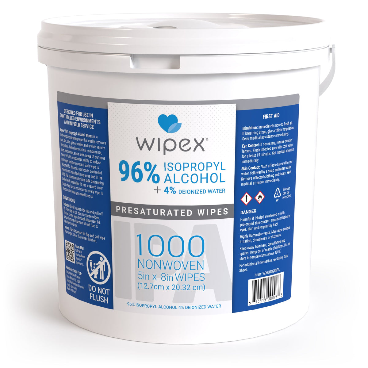 Wipex® Bulk Isopropyl Alcohol 1000 Wipes Per Bucket | High Purity | Commercial/Industrial Grade