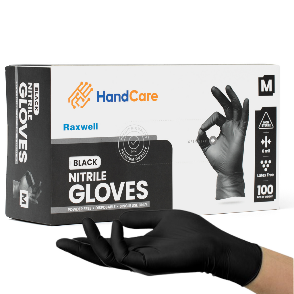 HandCare Black Nitrile Gloves Exam Grade, Powder Free (6 Mil)